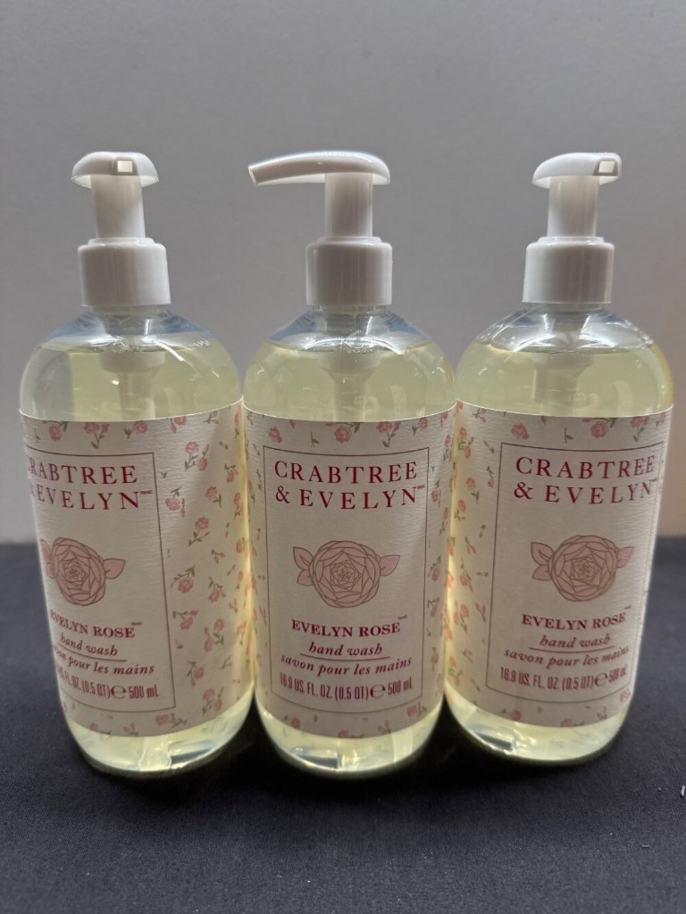 Crabtree & Evelyn Evelyn Rose Hand Wash 16.9 Oz Set Of 3 Gentle Cleansing With F